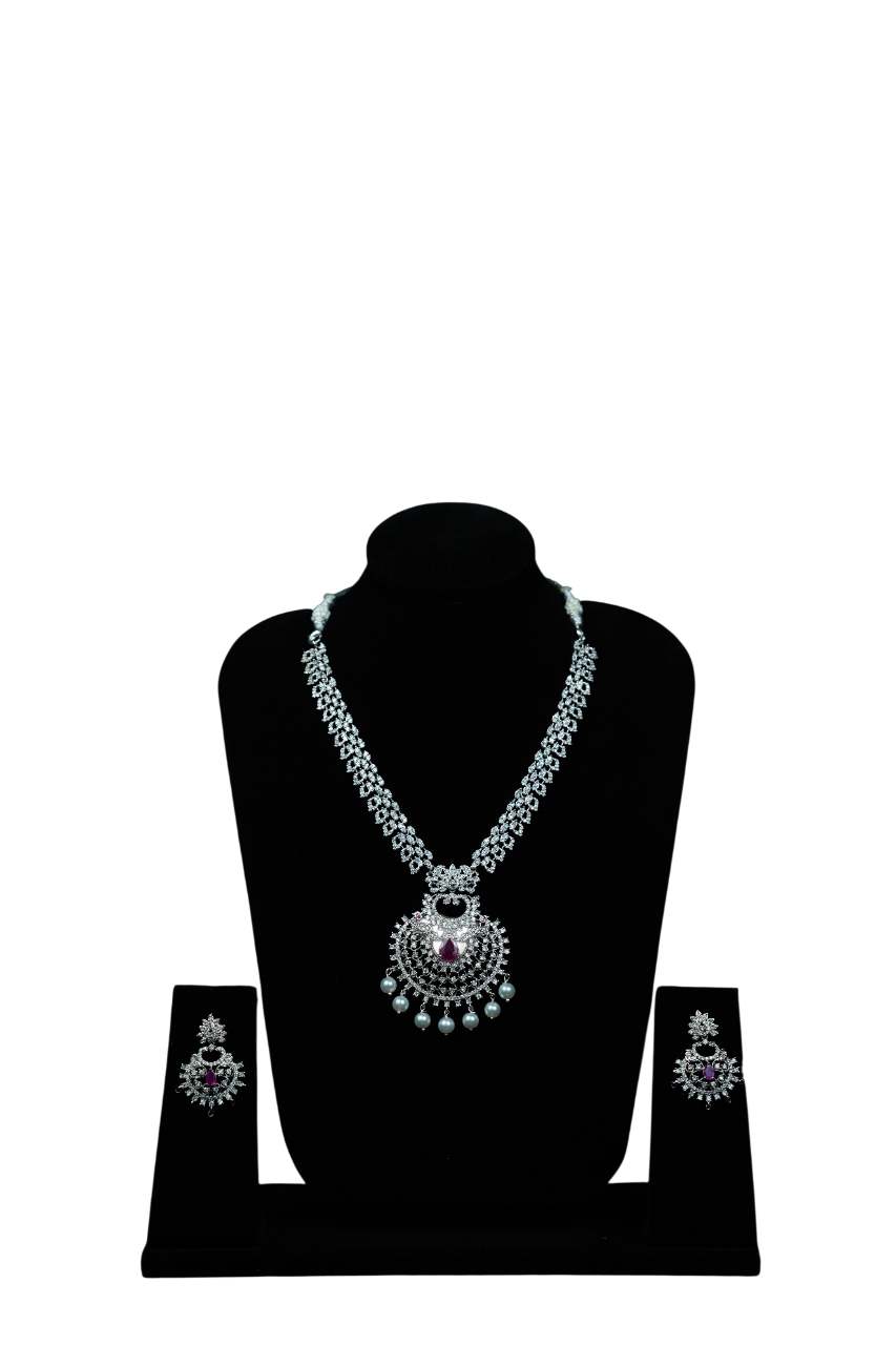 Platinum finish halfmoon neck set