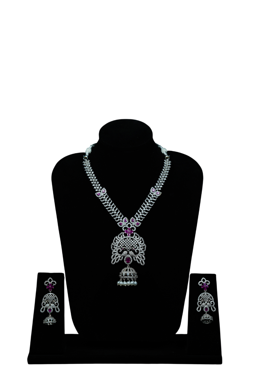 Platinum finish butterfly necklace set
