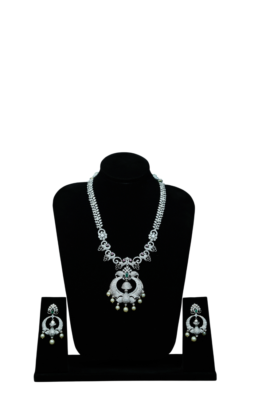 Platinum finish bridal peacock neck set