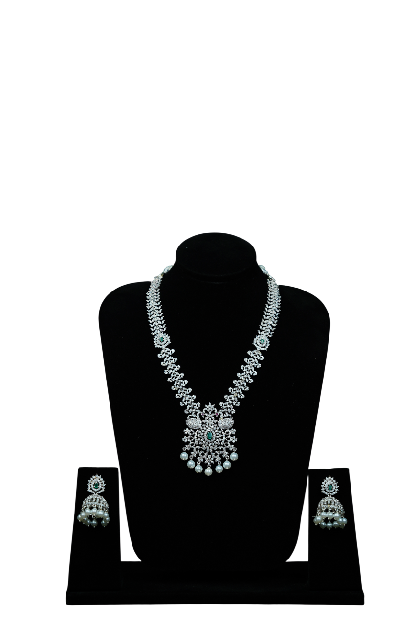 Platinum finish bridal peacock neck set