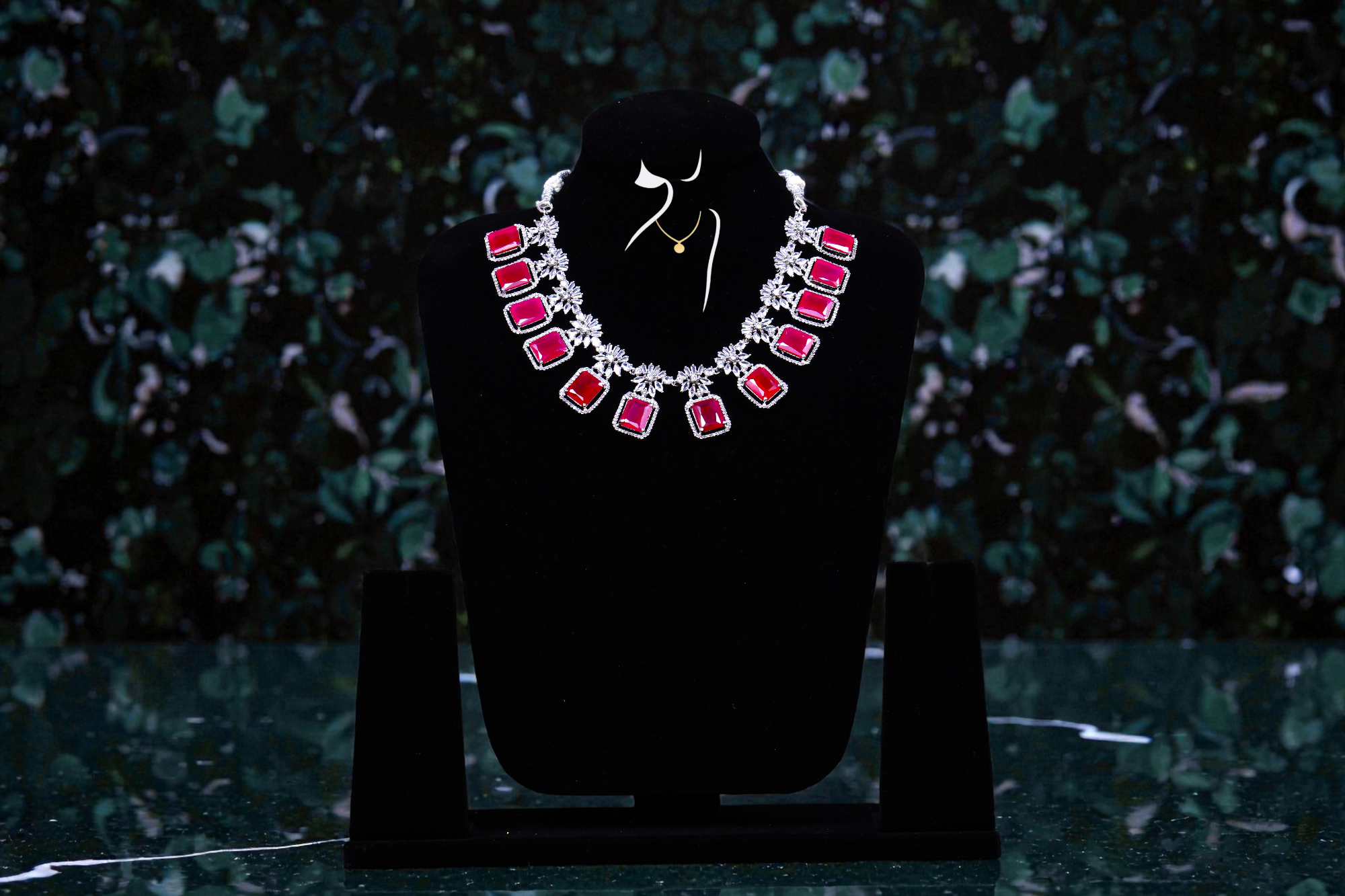 Platinum Flower with Square Design Ruby Stone